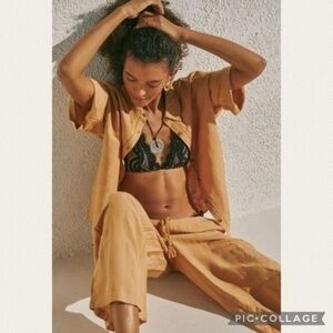 NWT Anthropologie Short-Sleeve Linen Button-down Shirt in Neutral